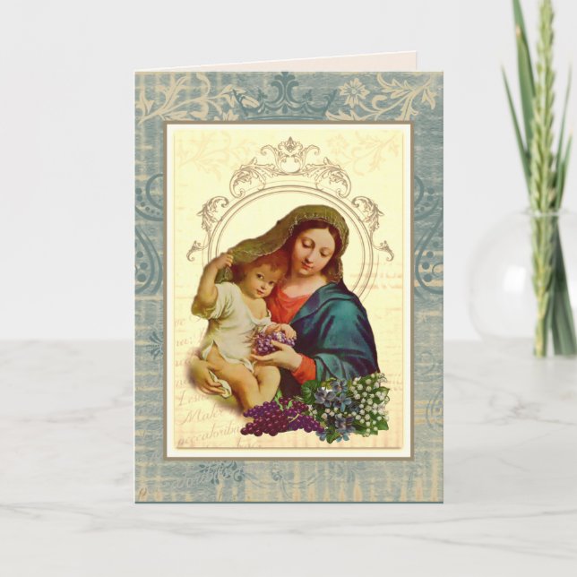 Religious Mothers Day Blessed Virgin Mary Vintage Card (Front)