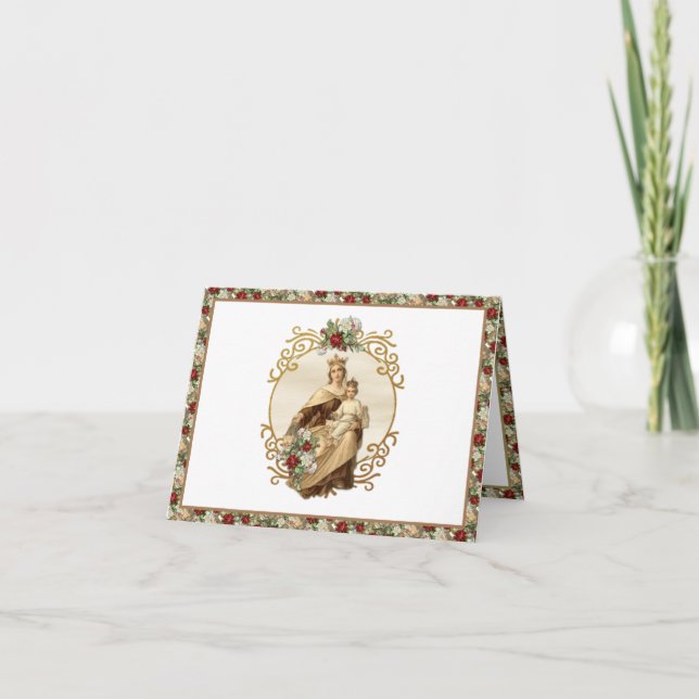 Religious Mount Carmel Floral Virgin Mary Jesus Thank You Card (Front)