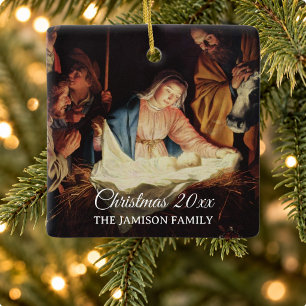 Religious Nativity Family Photo Christmas Gift Ceramic Ornament