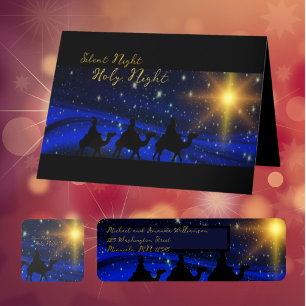 Religious Nativity Navy Blue Christmas  Square Sticker