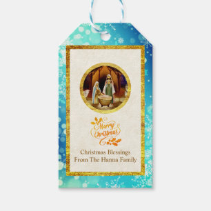 Religious Nativity Scene and Merry Christma Gift Tags