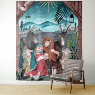 Religious nativity scene Mary & baby Jesus Tapestry