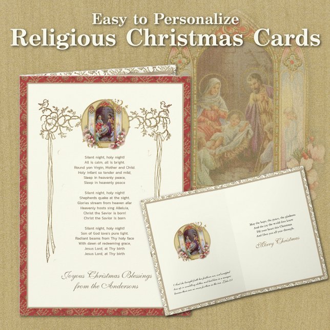  Religious Nativity Silent Night Jesus in Manger Holiday Card (Traditional Religious Christmas Nativity Cards with Scripture Verse)