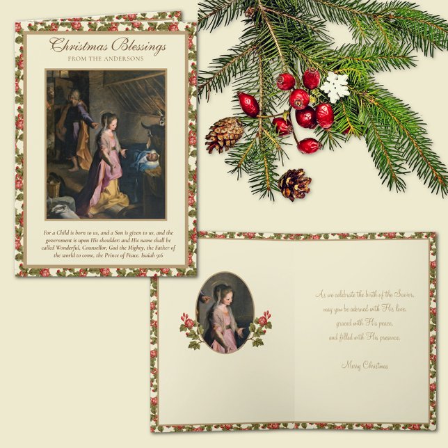 Religious Nativity Virgin Mary Jesus Vintage Holiday Card (Featuring a beautiful fine art Christmas Nativity painting by Frederico Boracci.)
