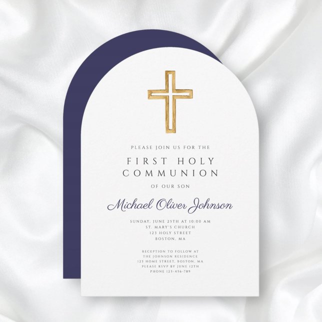 Religious Navy Blue Boy First Communion Arch Invitation (Religious Navy Blue Boy First Communion Arch Invitation)