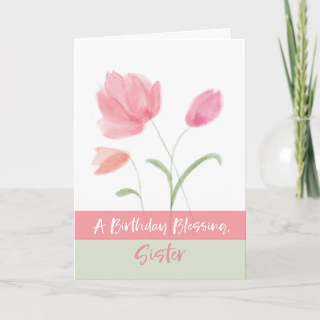 Religious Nun Birthday Blessing Pink Flowers Card (Front)