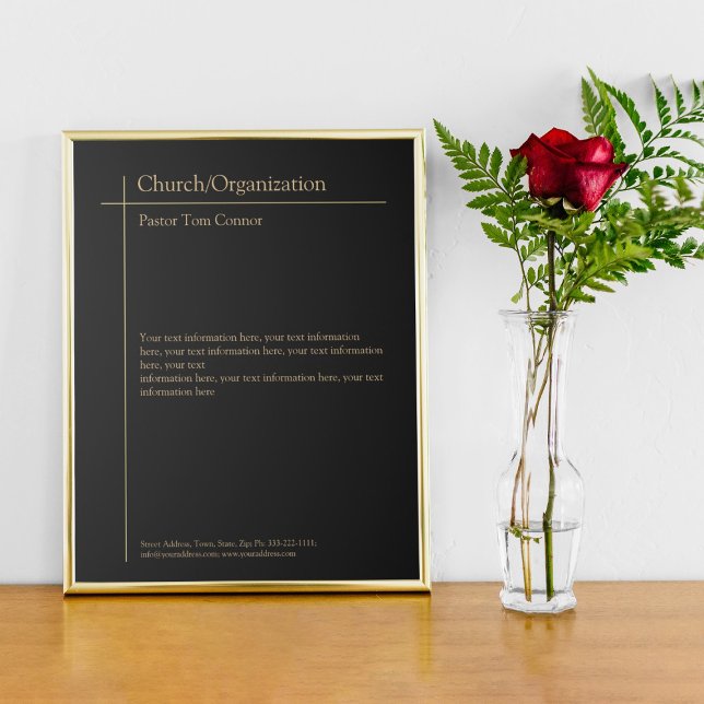 Religious Organisation Golden Cross Black Minimal Custom Letterhead (Perfect for business)
