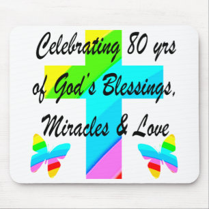 RELIGIOUS PERSONALIZED 80TH BIRTHDAY DESIGN MOUSE PAD