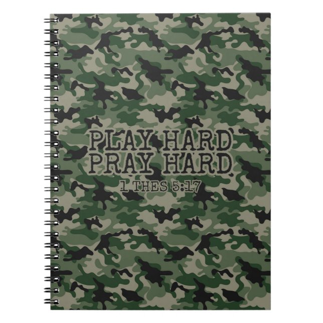 Religious Play Hard Pray Hard Green Camo Notebook (Front)