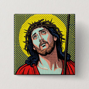 Religious Pop Art Crown of Thorns Halftone Comic P 15 Cm Square Badge