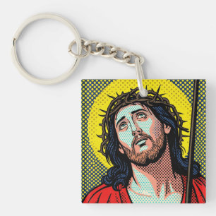 Religious Pop Art Crown of Thorns Halftone Comic P Key Ring