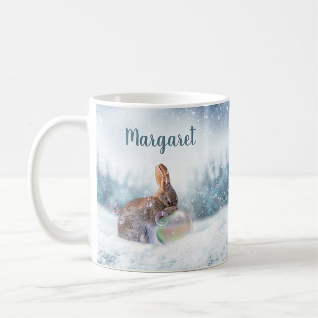 Religious Praying Bunny Rabbit in Snow Coffee Mug (Left)
