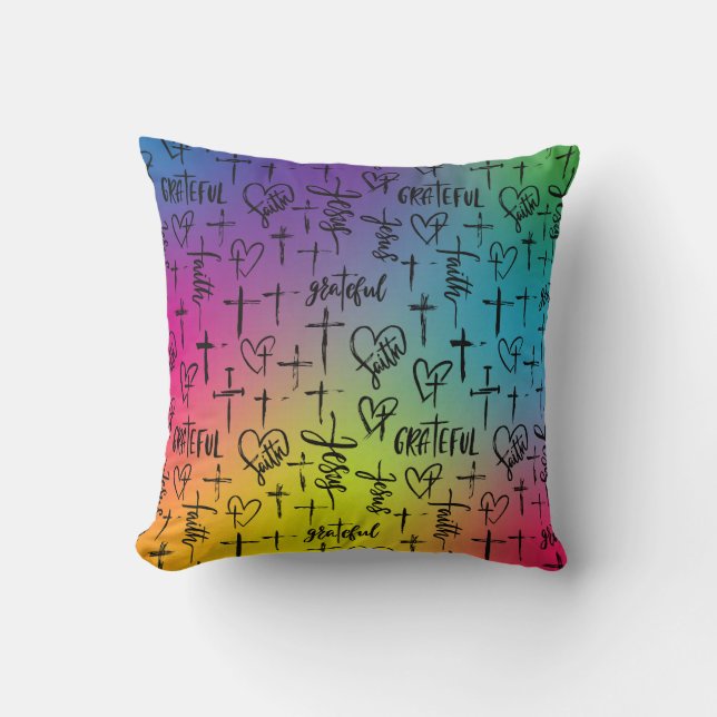 Religious Rainbow Cross Pattern Cushion (Front)