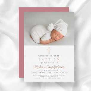 Religious Rose Gold Cross Girl Photo Baptism