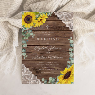 Religious Rustic Sunflower Lace Barn Wedding Invitation