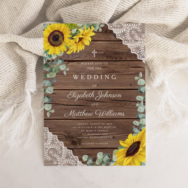 Religious Rustic Sunflower Lace Barn Wedding Invitation (Religious Rustic Sunflower Lace Barn Wedding Invitation)