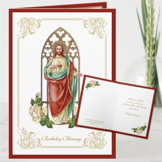 Religious Sacred Heart of Jesus Floral Scripture Card (Creator Uploaded)