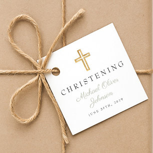Religious Sage Green Cross Script Christening Favour Tags