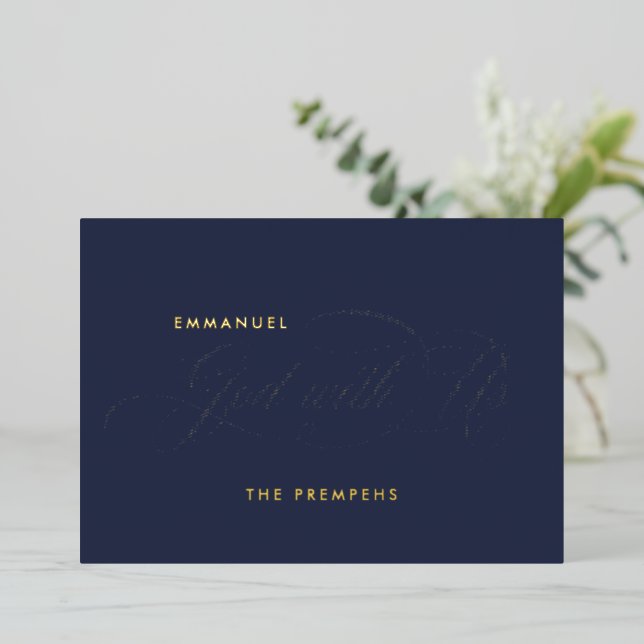 Religious Script Emmanuel God With Us Navy & Gold (Standing Front)