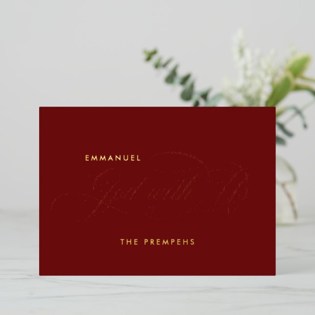 Religious Script Emmanuel God With Us Red & Gold (Standing Front)