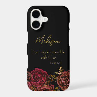 Religious Scripture Red Gold Rose Floral Black