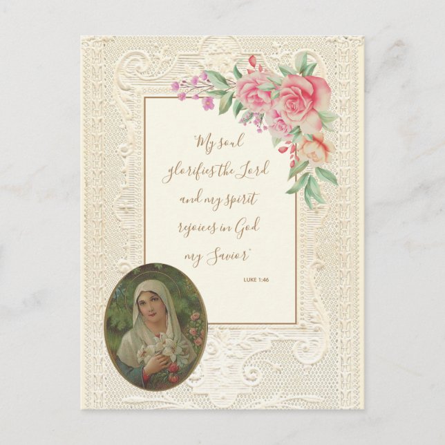 Religious Scripture Verse Virgin Mary Floral Postcard (Front)