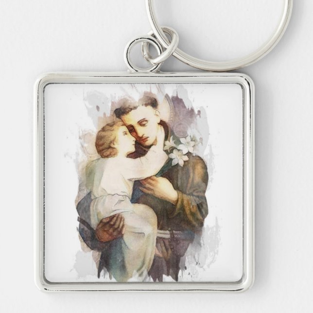 Religious St. Anthony Baby Jesus Vintage Key Ring (Front)