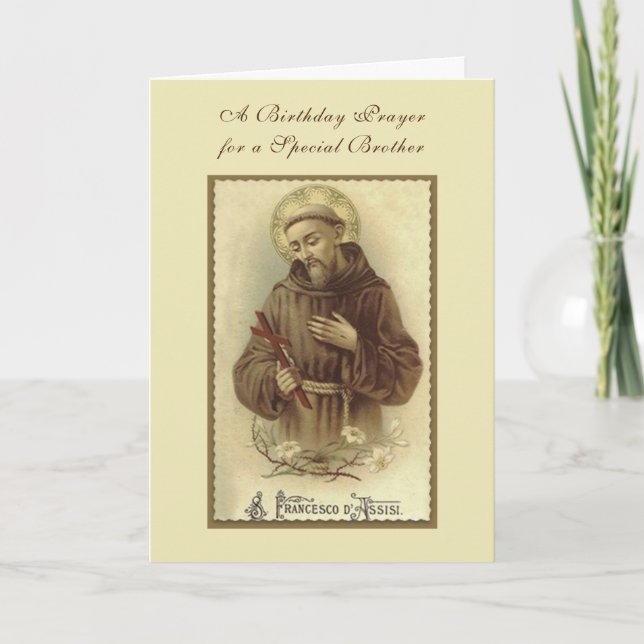 Religious St. Francis Catholic Brother Birthday Card (Front)
