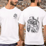 Religious St. Joseph has my back Jesus T-Shirt<br><div class="desc">A beautiful traditional black and white image of St. Joseph holding the Child Jesus.. Humourous text on the front. 
The text and font below may be modified.</div>