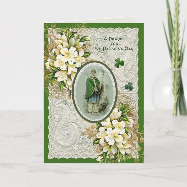 Religious St. Patricks Day Prayer Shamrocks  Holid Holiday Card (Front)