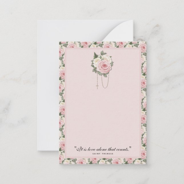 Religious St. Therese Quote Pink Roses Vintage Card (Front)