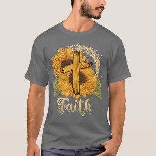 Religious Sunflower Cross Christian Faith  T-Shirt