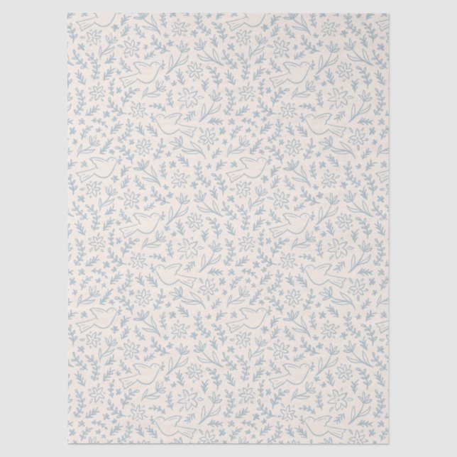 Religious Themed Blue & Cream Dove & Florals - Tissue Paper (Front)