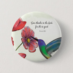 Religious Thinking of You Flowers with Hummingbird 6 Cm Round Badge