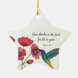 Religious Thinking of You Flowers with Hummingbird Ceramic Tree Decoration