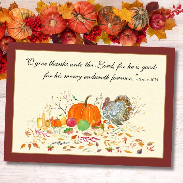 Religious Turkey & Pumpkin Thanksgiving Psalm 107 Card (Creator Uploaded)