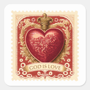 Religious Valentine Red Heart Postage Square Sticker