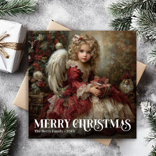 Religious Victorian Angel Burgundy Red Gold Xmas Holiday Card