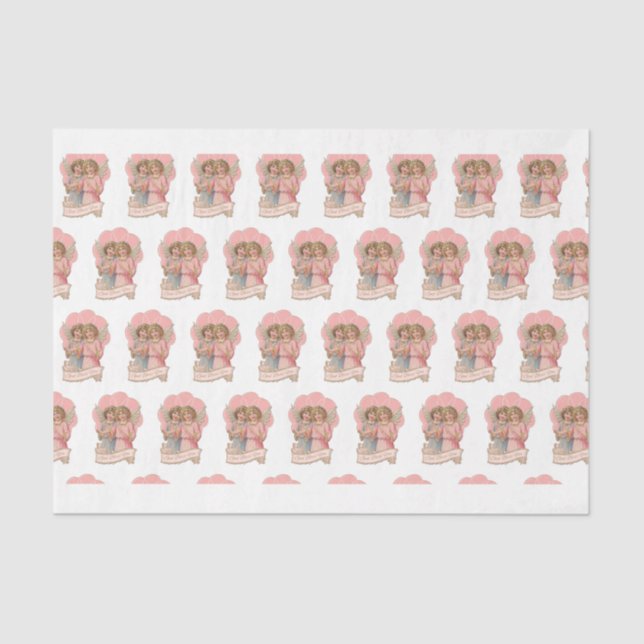 Religious Victorian Angels God Bless You Flower Tissue Paper (Front)