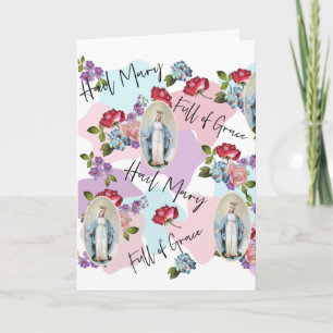 Religious Vintage Blessed Virgin Mary Jesus Roses Card