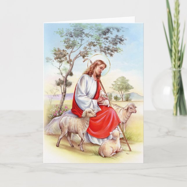 Religious vintage Easter, Jesus the shepherd Holiday Card (Front)