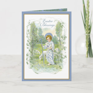 Religious Vintage Easter Jesus with Lambs  Holiday Card