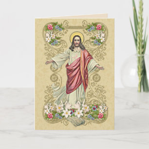 Religious Vintage Easter Resurrection Floral Lace  Holiday Card