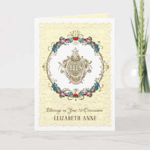 Religious Vintage First Holy Communion Catholic  Holiday Card