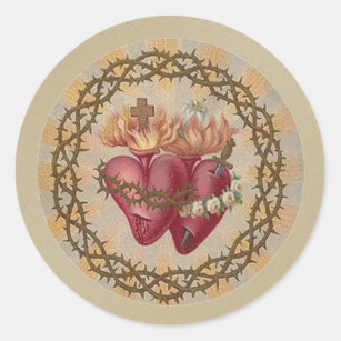 Religious Vintage Hearts of Jesus Virgin Mary  Cla Classic Round Sticker