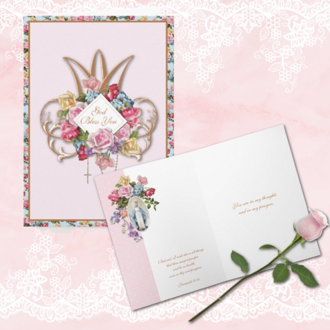 Religious Vintage Roses Rosary Floral Catholic Card (Creator Uploaded)