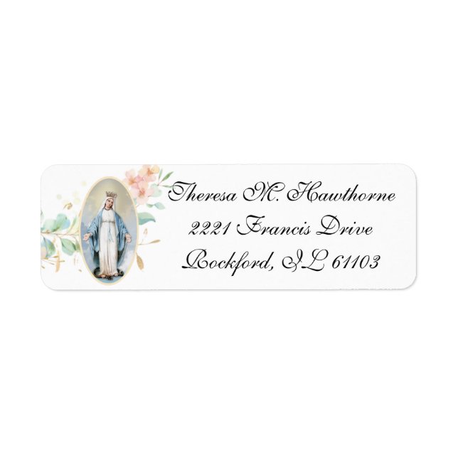 Religious Vintage Virgin Mary Floral Elegant Label (Front)