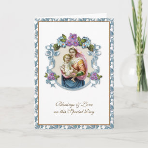 Religious Vintage Virgin Mary Jesus Floral Card