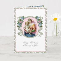 Religious Vintage Virgin Mary Jesus Flowers Card