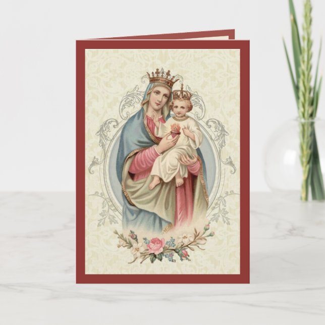 Religious Vintage Virgin Mary Jesus Rosary Card (Front)